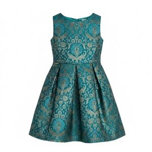 Childrens Place Damask Pleated Gold Green Dress